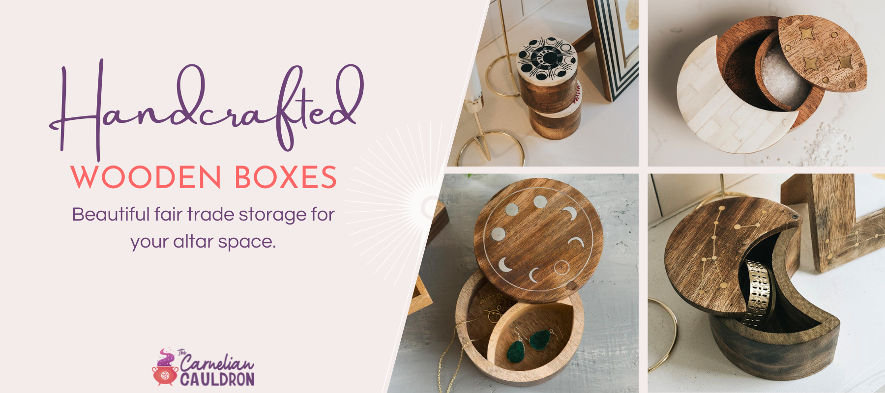 Handcrafted wooden boxes: beautiful fair trade storage for your altar space The Carnelian Cauldron website header