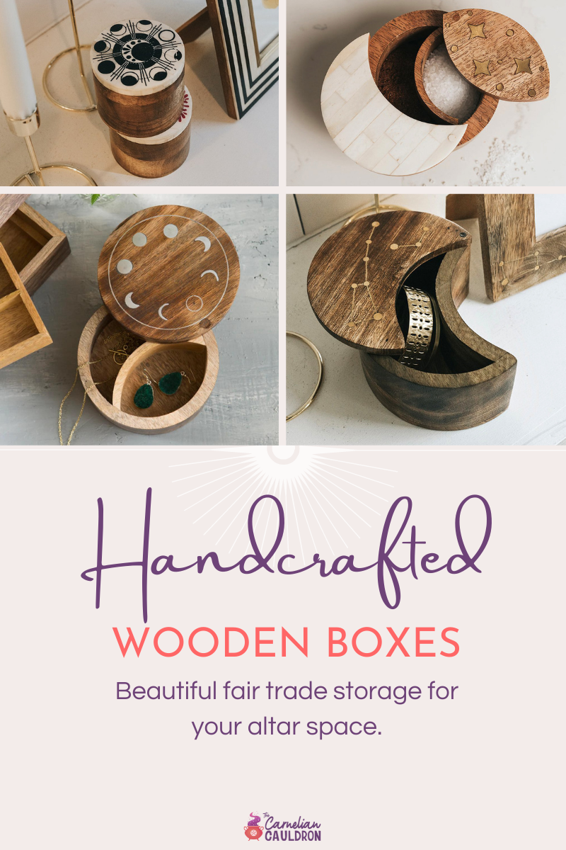 Handcrafted wooden boxes: beautiful fair trade storage for your altar space The Carnelian Cauldron mobile website header