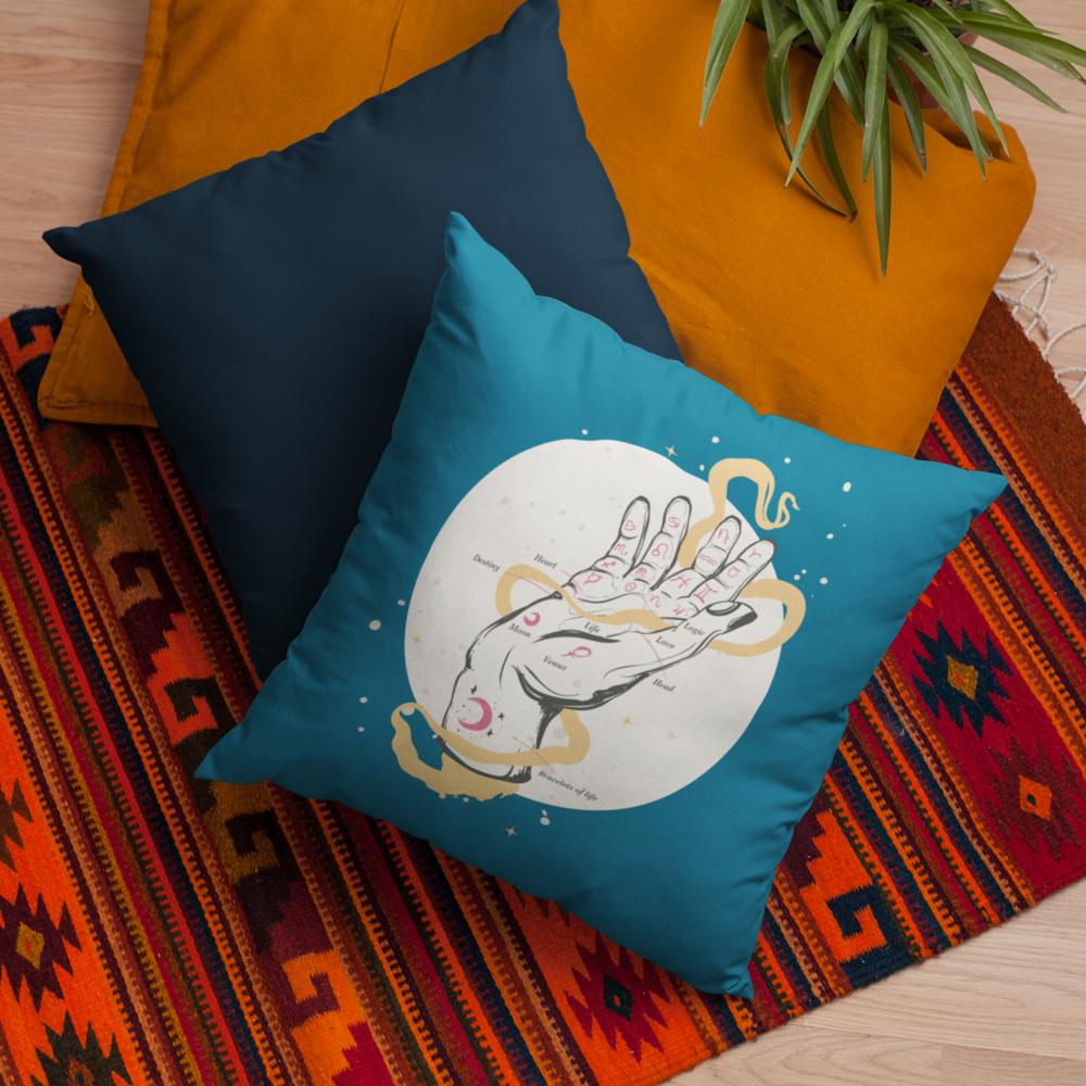 Palmistry Pillow on colorful rug - Everyday Decor Collection  - The Carnelian Cauldron
