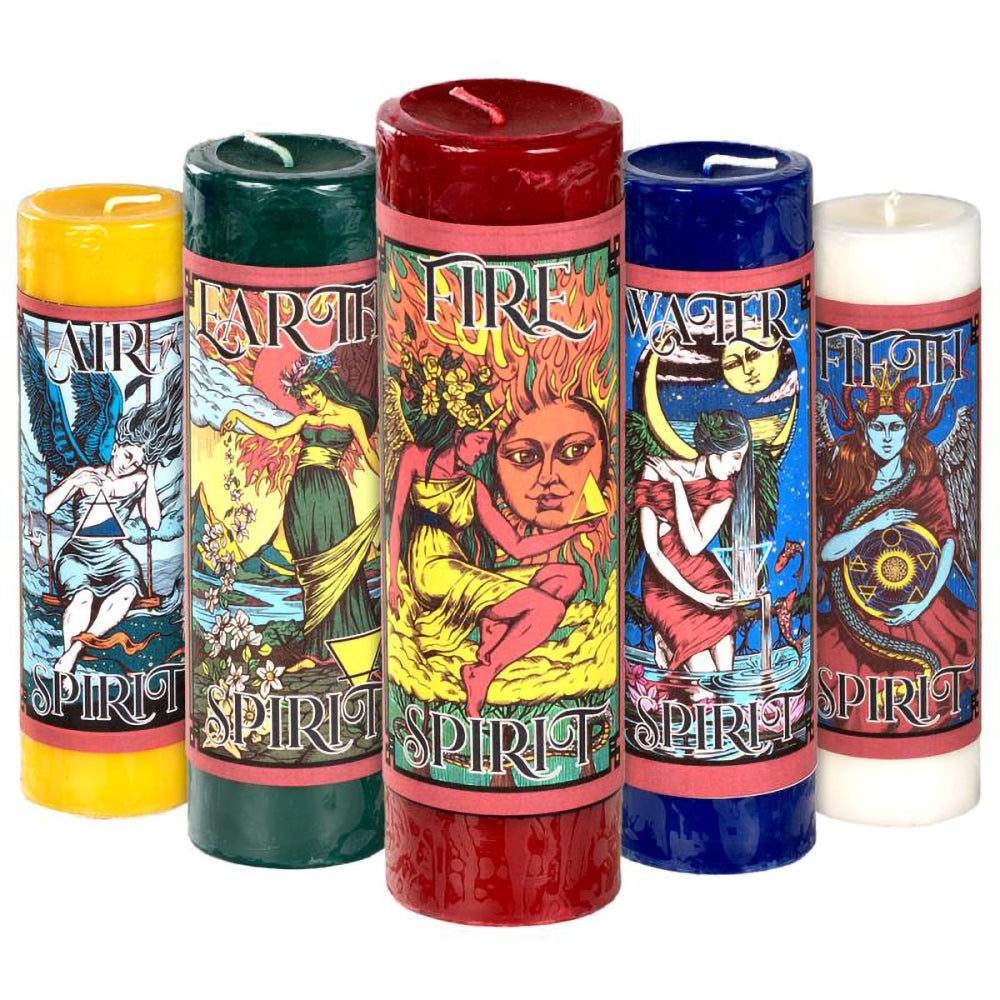Five Elements Pillar Candles Style: Air, Earth, Fire, Water, Spirit