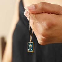 Enamel Blue Moon Tarot Card Necklace in Gold Necklaces  