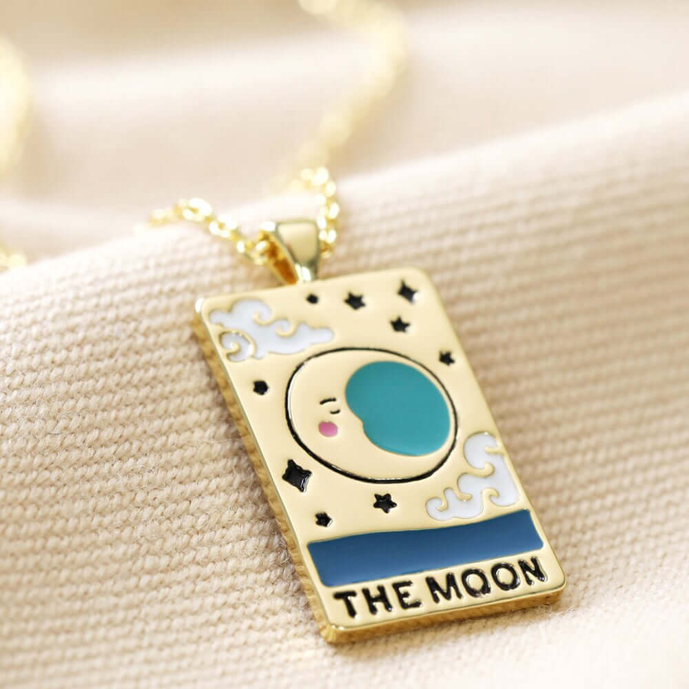 Enamel Moon Tarot Card Necklace in Gold Necklaces  