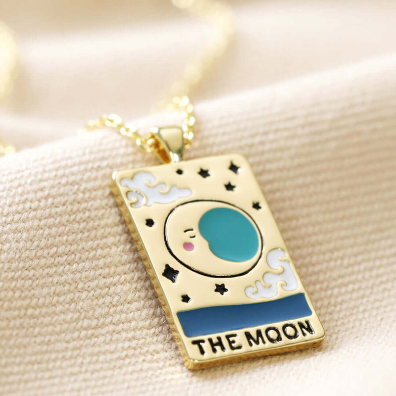 Enamel Moon Tarot Card Necklace in Gold Necklaces  