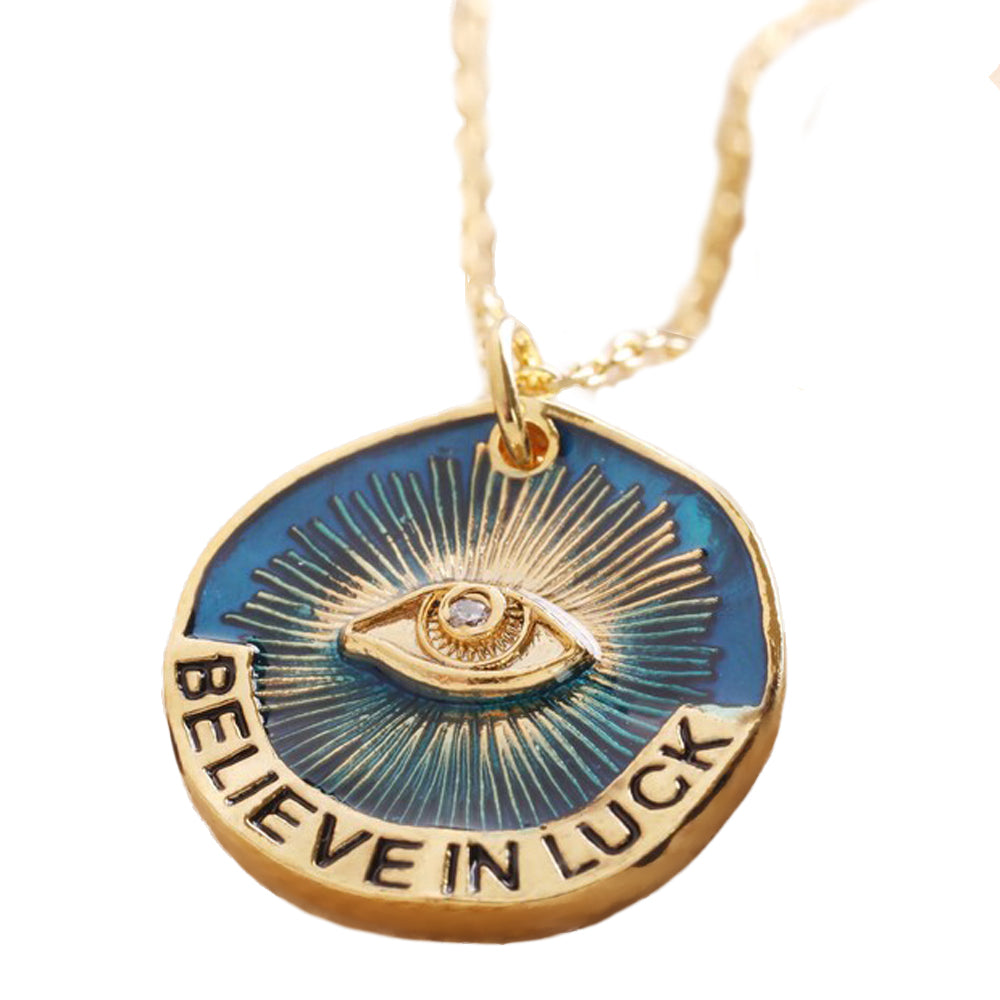 Enamel Talisman Evil Eye Pendant Necklace in Gold Necklaces  