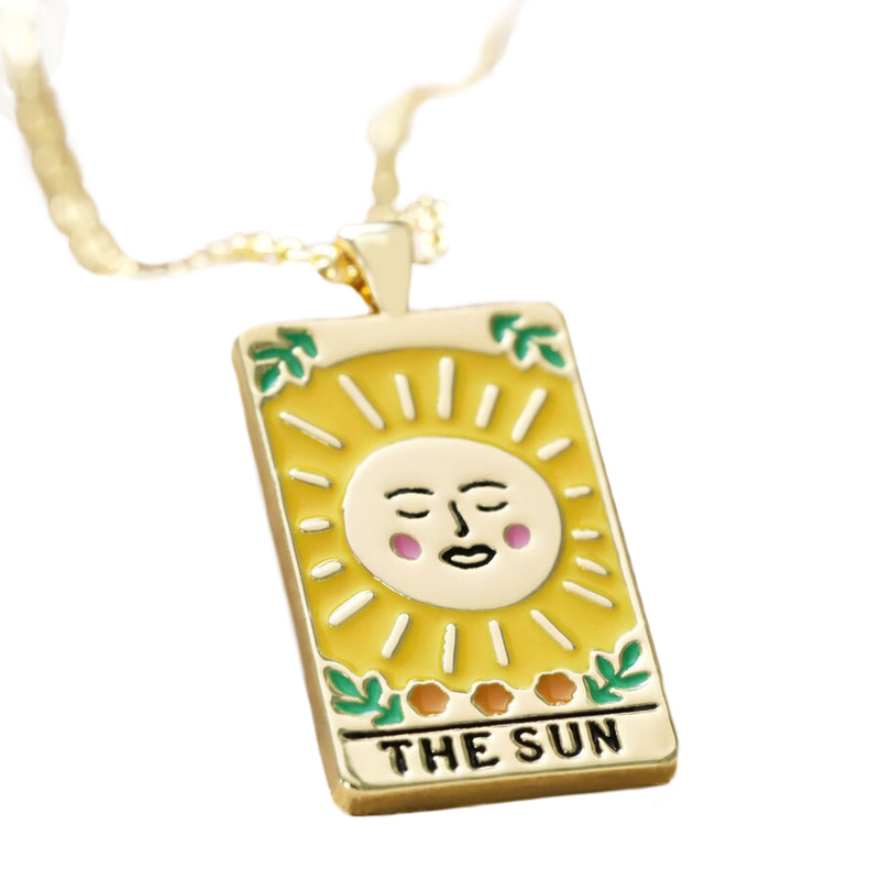 Enamel Sun Tarot Card Necklace in Gold Necklaces  