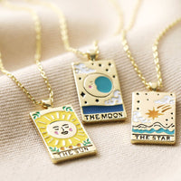 Enamel Sun Tarot Card Necklace in Gold Necklaces  