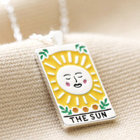 Enamel Sun Tarot Card Necklace in Silver Necklaces  