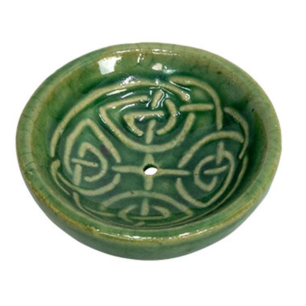 Small Ceramic Bowl Incense Holder - 6 Styles Available Incense Holders Green Celtic Knot 