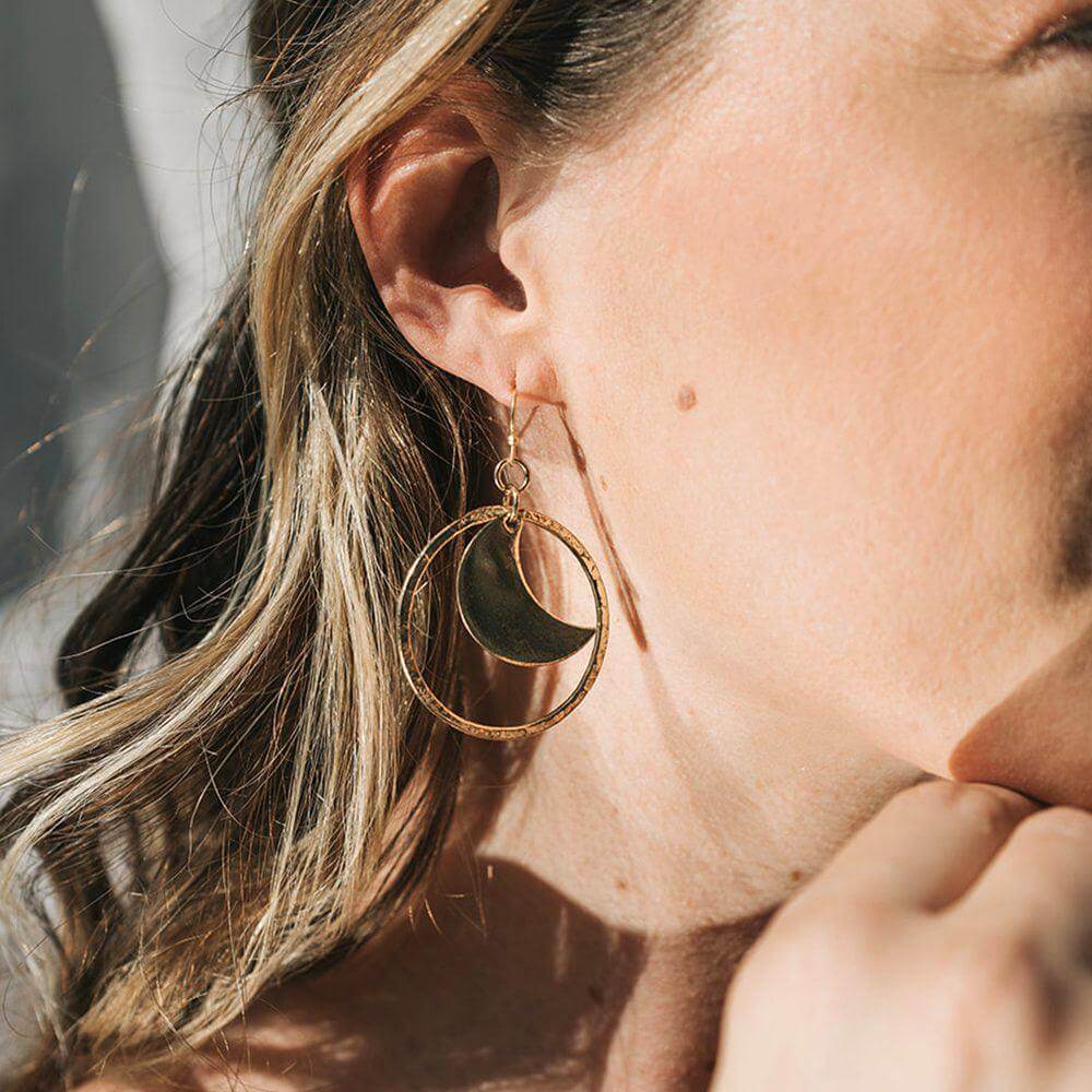 Crescent Gold Drop Earrings - Handcrafted Earrings  
