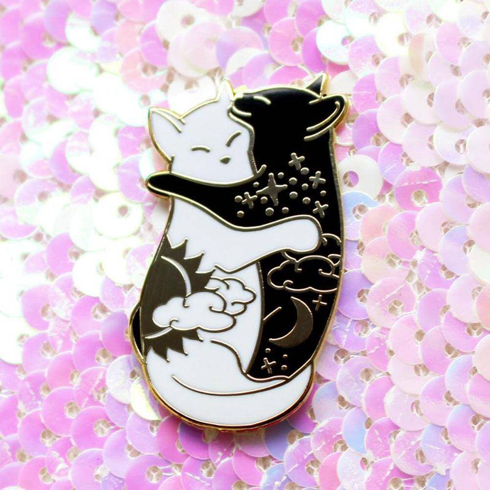 Day and Night Hugging Cats Enamel Pin