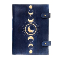 Blue Lunar Phase Leather Journal - Handcrafted Journal  