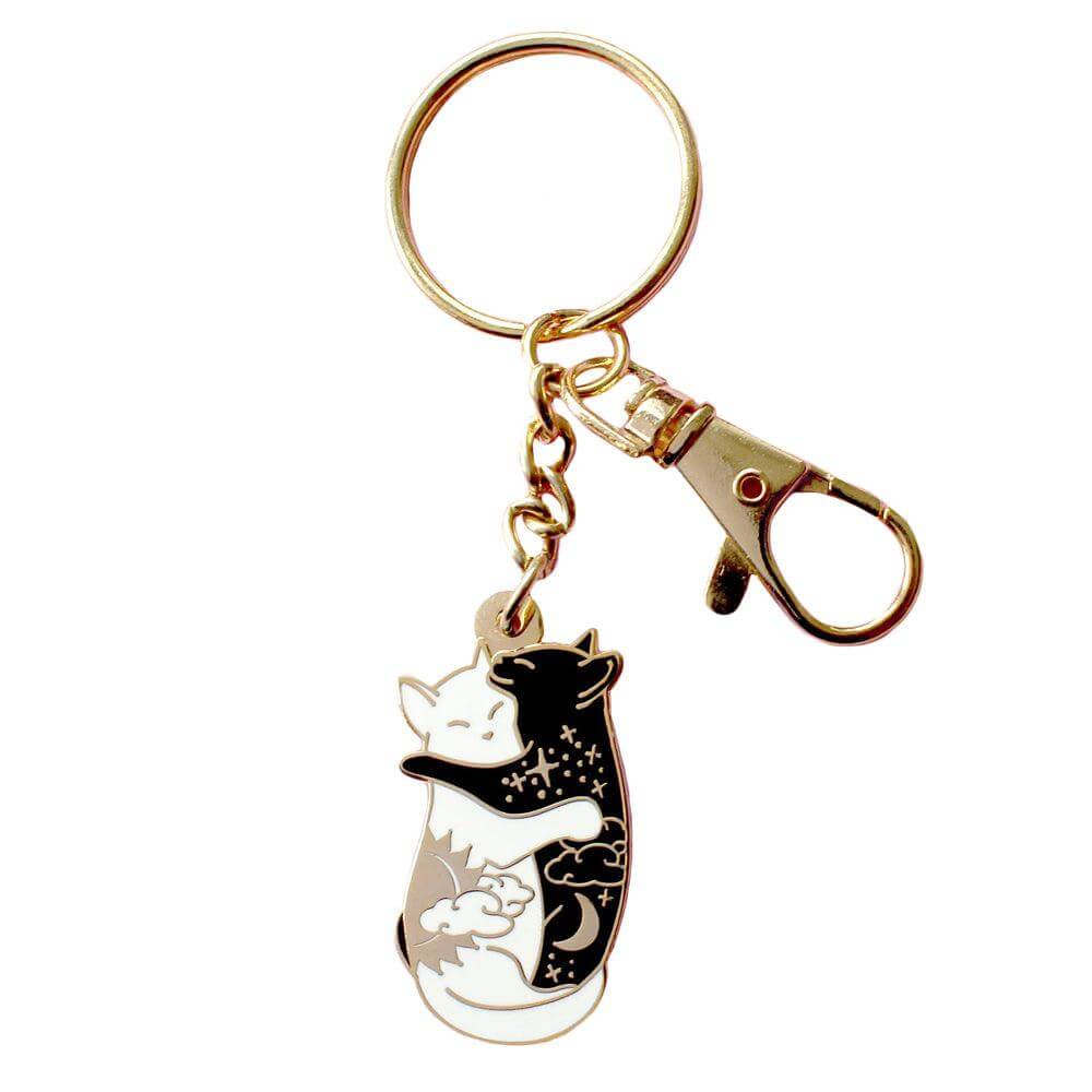 Day and Night Hugging Cats Keychain Keychains  