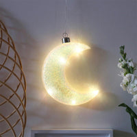 Iridescent Sparkle Glass LED Hanging Moon Light Lighting  