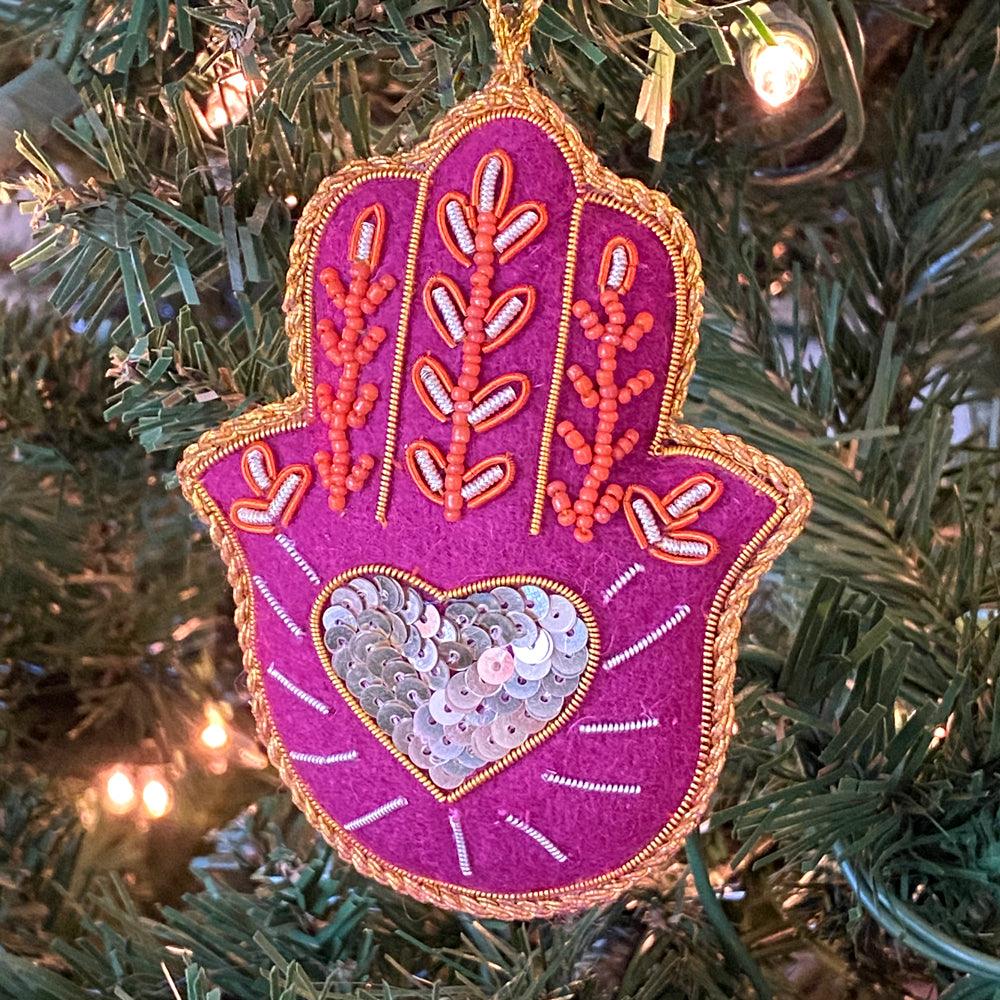 Hamsa Hand Plush Ornament - Handcrafted Ornaments  