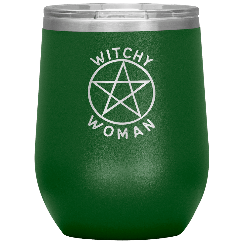 Witchy Woman Engraved Wine Tumbler Wine Tumblers Green 