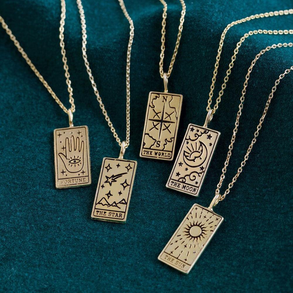 Fashion Square Amulet Enamel Tarot Card Pendant Necklace Gold Platd Moon  Sun World Love Power Necklaces Couple Jewelry Gifts From 1,08 € | DHgate
