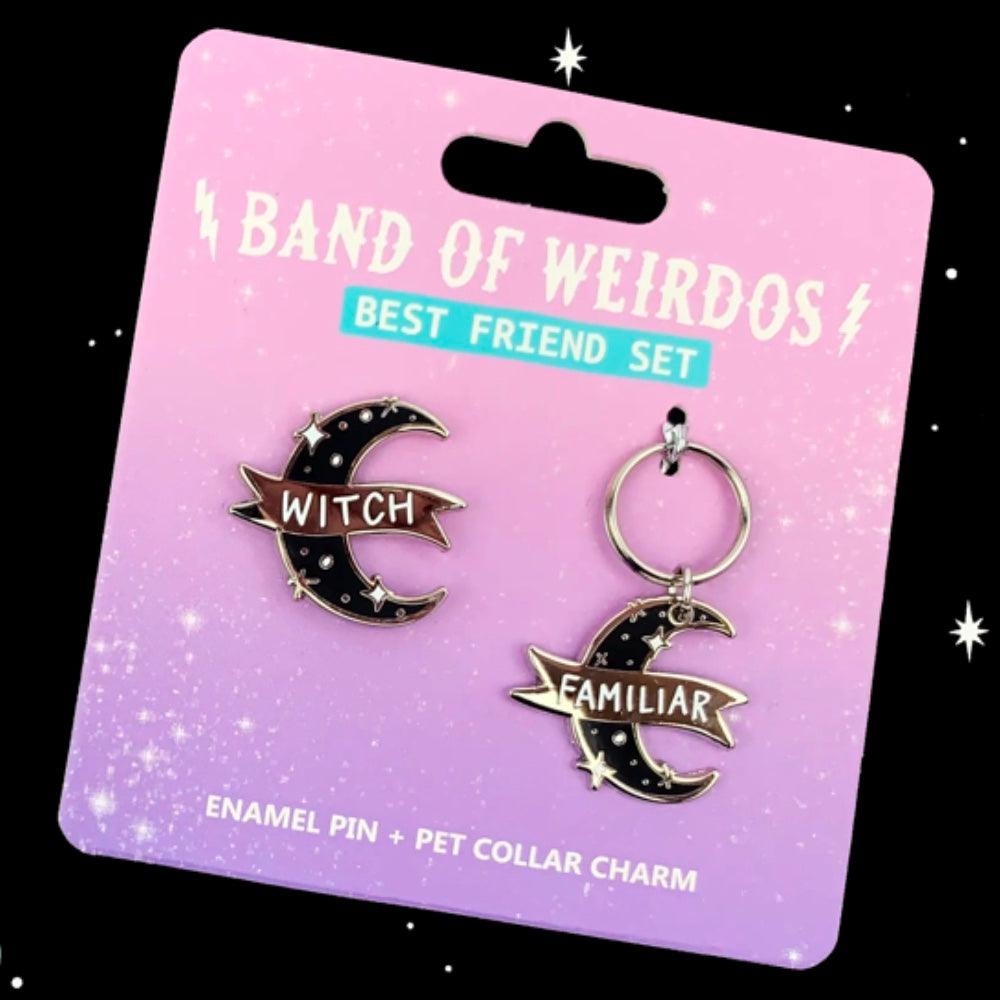Witch & Familiar Enamel Pin & Pet Collar Charm Jewelry Sets  